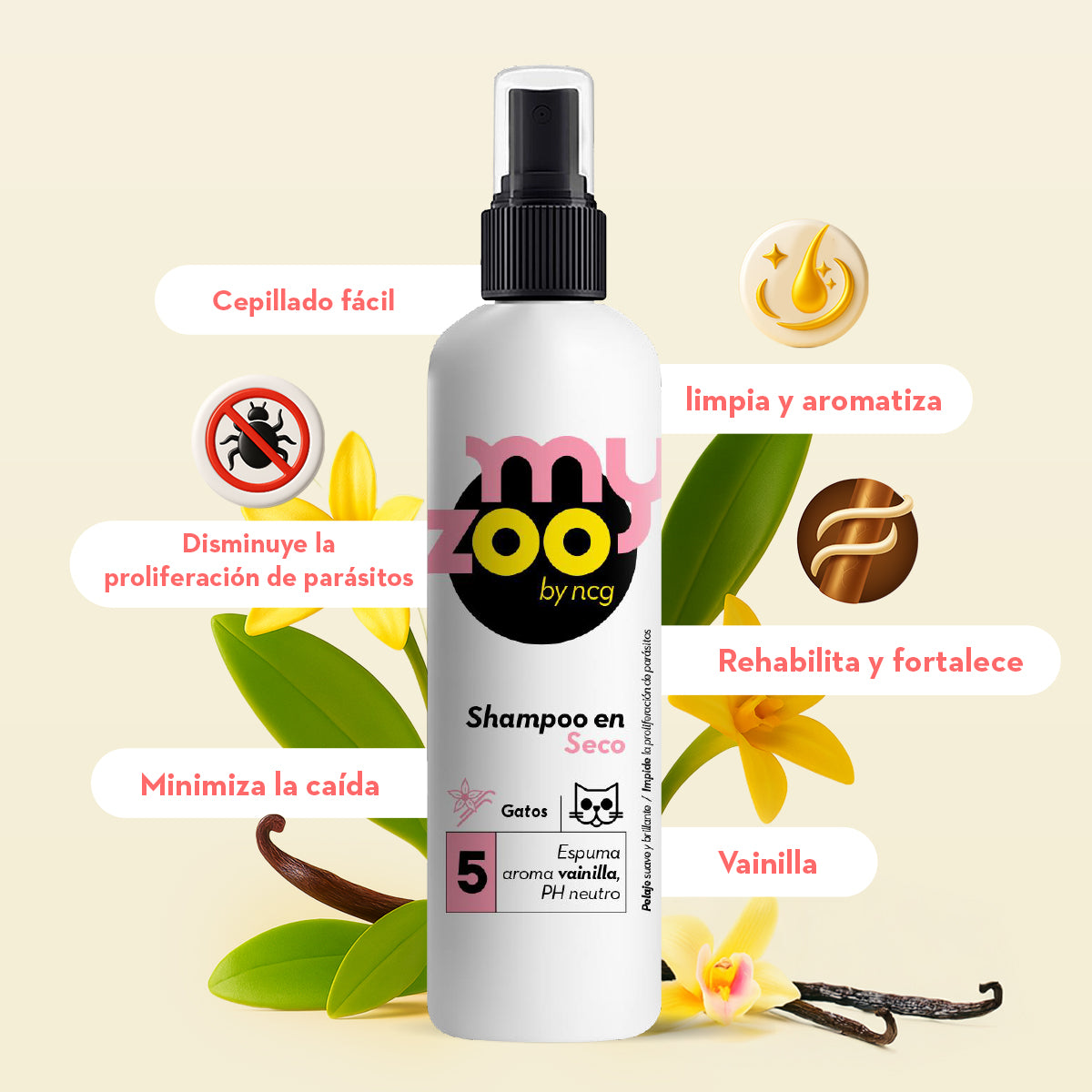 Myzoo Shampoo para Gato en Seco Espuma Vainilla
